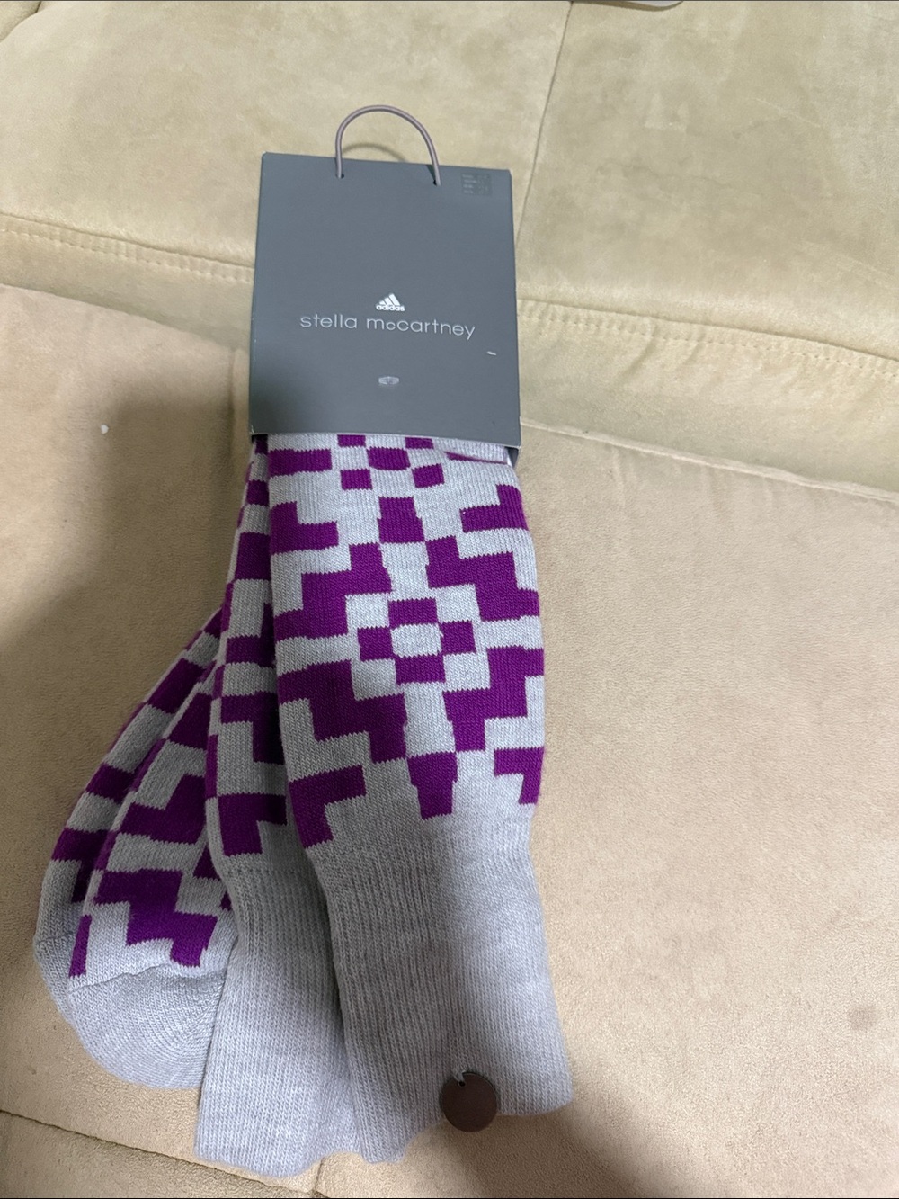 Adidas by Stella McCartney Light Gray & Purple Geometric Crew Socks